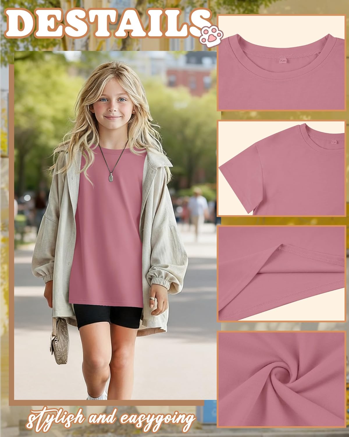 3 Pack Girls Oversized Shirts Kids Short Sleeve Crew Neck Tops Trendy Summer Basic Tees Loose Fit 5-14 Years