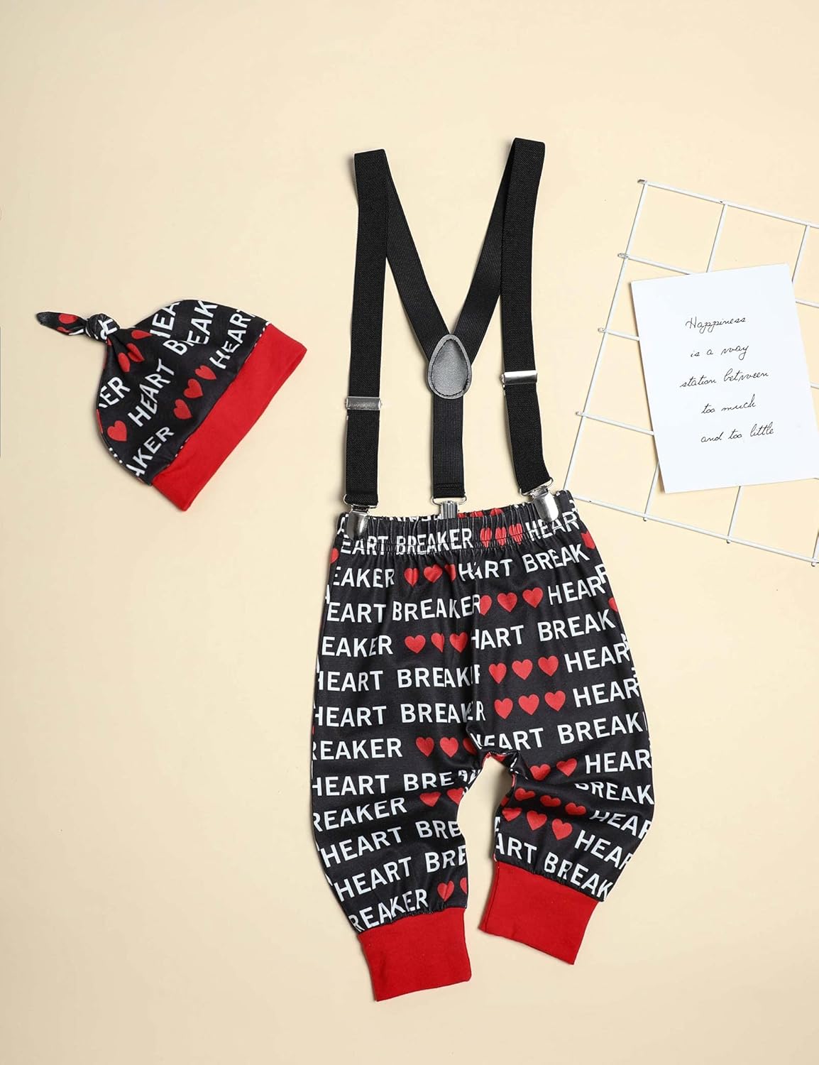 WIQI Newborn Infant Baby Boys My First Valentine’s Day Outfit Long Sleeve Romper Heart Breaker Bib Pants