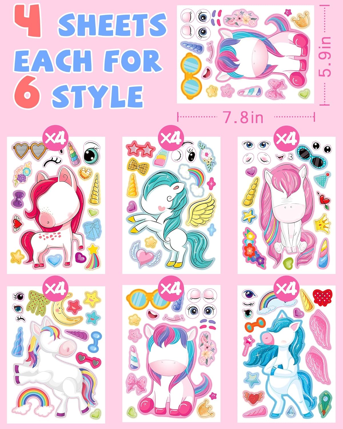Unicorn Stickers Set: 24 Waterproof Decals for Kids' Crafts, Party Favors, & Gifts
