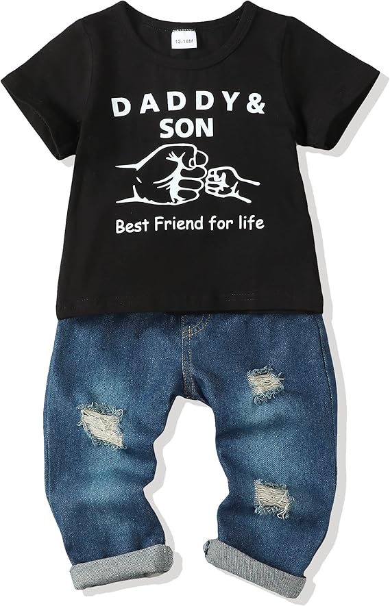 Renotemy Toddler Baby Boy Clothes Denim Outfits Infant Hooded Sweatshirt Jeans Pants Little Boys Clothing