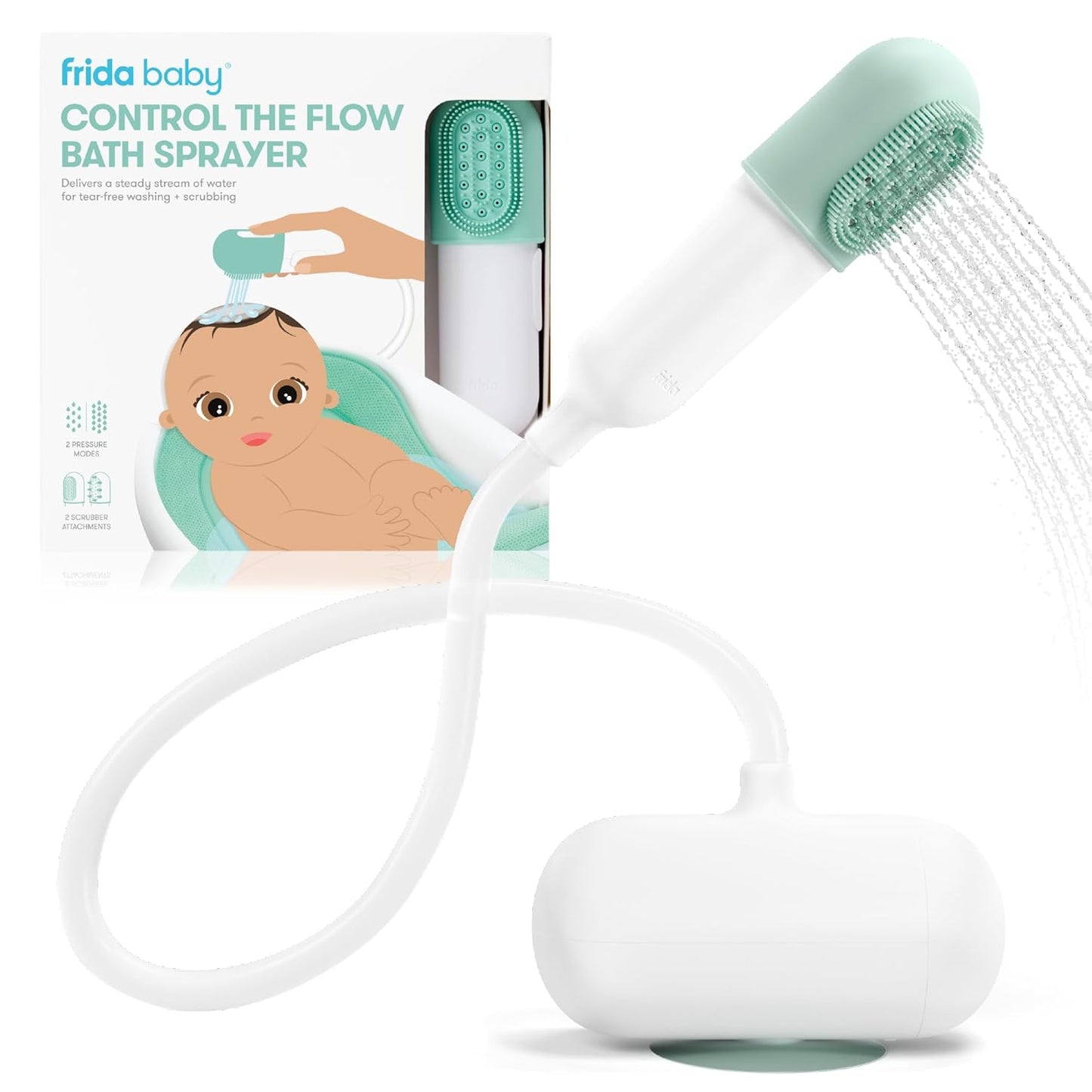 Frida Baby Control The Flow Bath Rinse Cup, Tear Free Rinser to Wash Hair and Body with Easy Grip Handle and Removable Rain Shower, Made in USA
