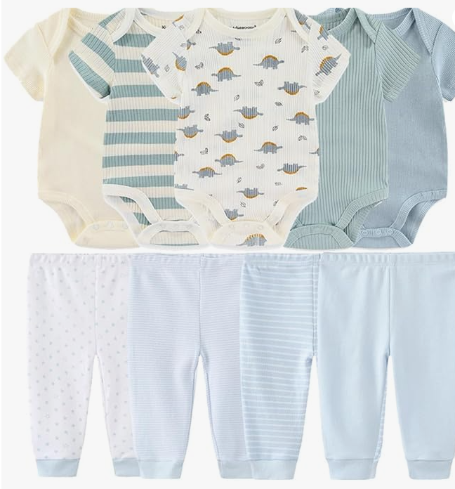 Premium Baby Essentials Kit | 9-Piece Set of Rompers & Pants - Unisex Baby Shower Gift