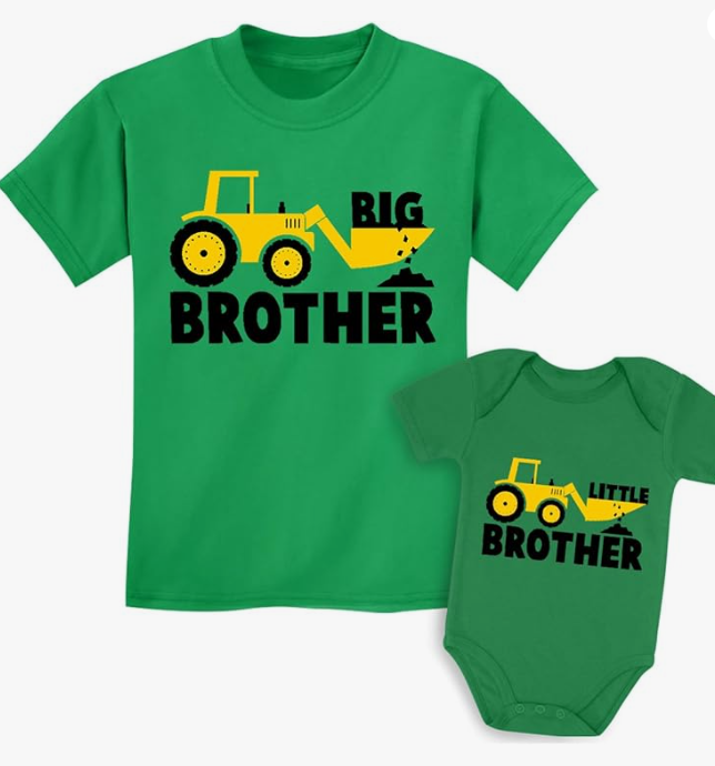 Tstars Tractor Big Brother Little Brother Matching Sibling Outfits Toddler Kids Tshirt & Baby Bodysuit Set