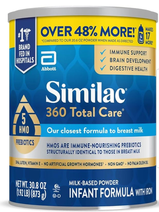 Similac 360 Total Care Infant Formula, Has 5 HMO Prebiotics, Our Closest Prebiotic Blend to Breast Milk, Non-GMO, Baby Formula Powder, 20.6-oz Tub