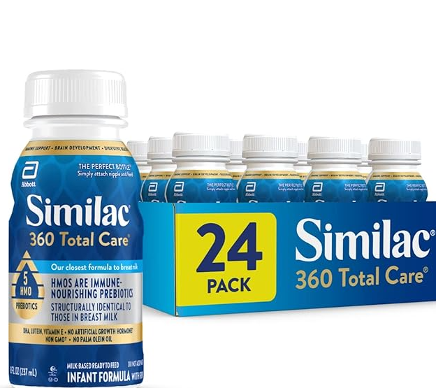 Similac 360 Total Care Formula: 5 HMO Prebiotics, Closest to Breast Milk, Non-GMO, 2 oz Bottle, Ready to Feed.