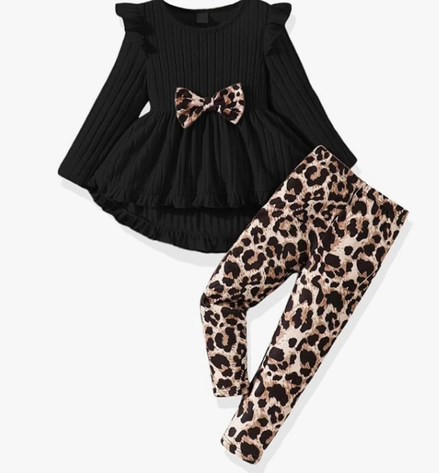 Toddler Girl Clothes Ruffle Long Sleeve Heart Print Tops and Pants 2PC Little Girl Winter Outfits Size (4-7T)