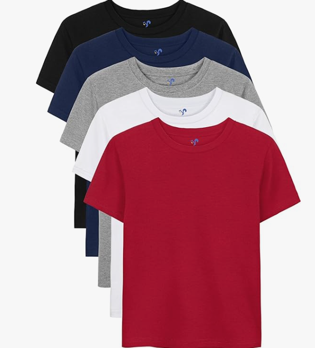 Kids' Short-Sleeve Cotton Tee 5-Pack: Summer-Style Tops for Boys & Girls
