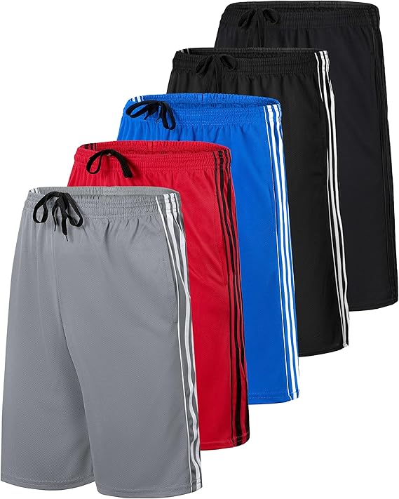 Kids' Real Essentials Basketball Shorts Set of 5 - Mesh, Elastic Waist, Side Pockets
