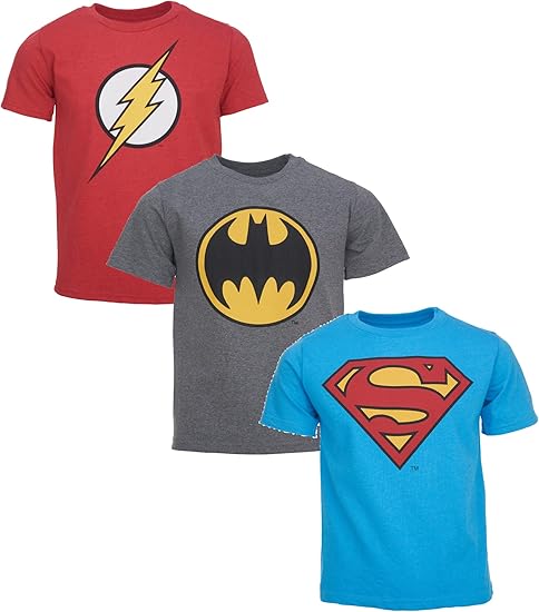 Justice League Kids' & Adult's 3-Pack T-Shirts: Batman, Superman, The Flash