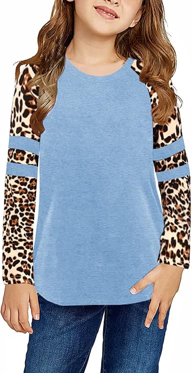 Ebifin Girls Casual Short/Long Sleeve T Shirts Kids Loose Soft Striped Color Block Tunic Tops, Tees Blouses Size 4-15 Years