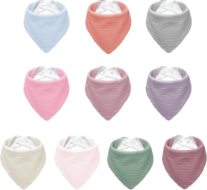 Premium Muslin Baby Bibs - Soft, Triangular Design | Solid Color Drool Bibs for Teething, Unisex