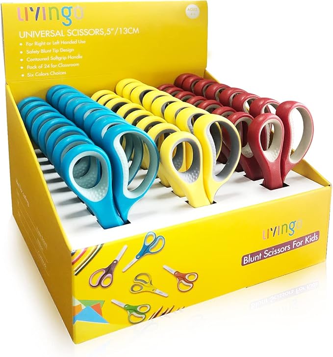 LIVINGO 3-Piece Kids' 5" Scissors Set: Left/Right Handed, Stainless Steel, with Safety Covers, Pre-K Manualide Supplies"
