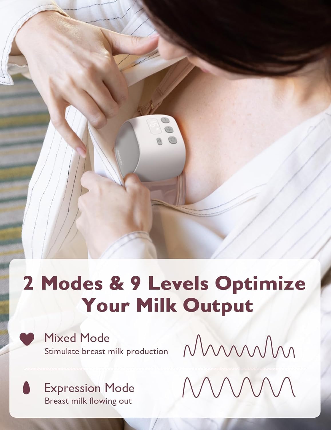 Premium Momcozy Hands-Free Breast Pump M5: Portable Baby-Mouth Design, Double Shield, 3 Modes & 9 Suction Levels - Compact Electric Breastfeeding Tool (0.96 inches)