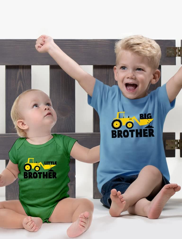 Tstars Tractor Big Brother Little Brother Matching Sibling Outfits Toddler Kids Tshirt & Baby Bodysuit Set