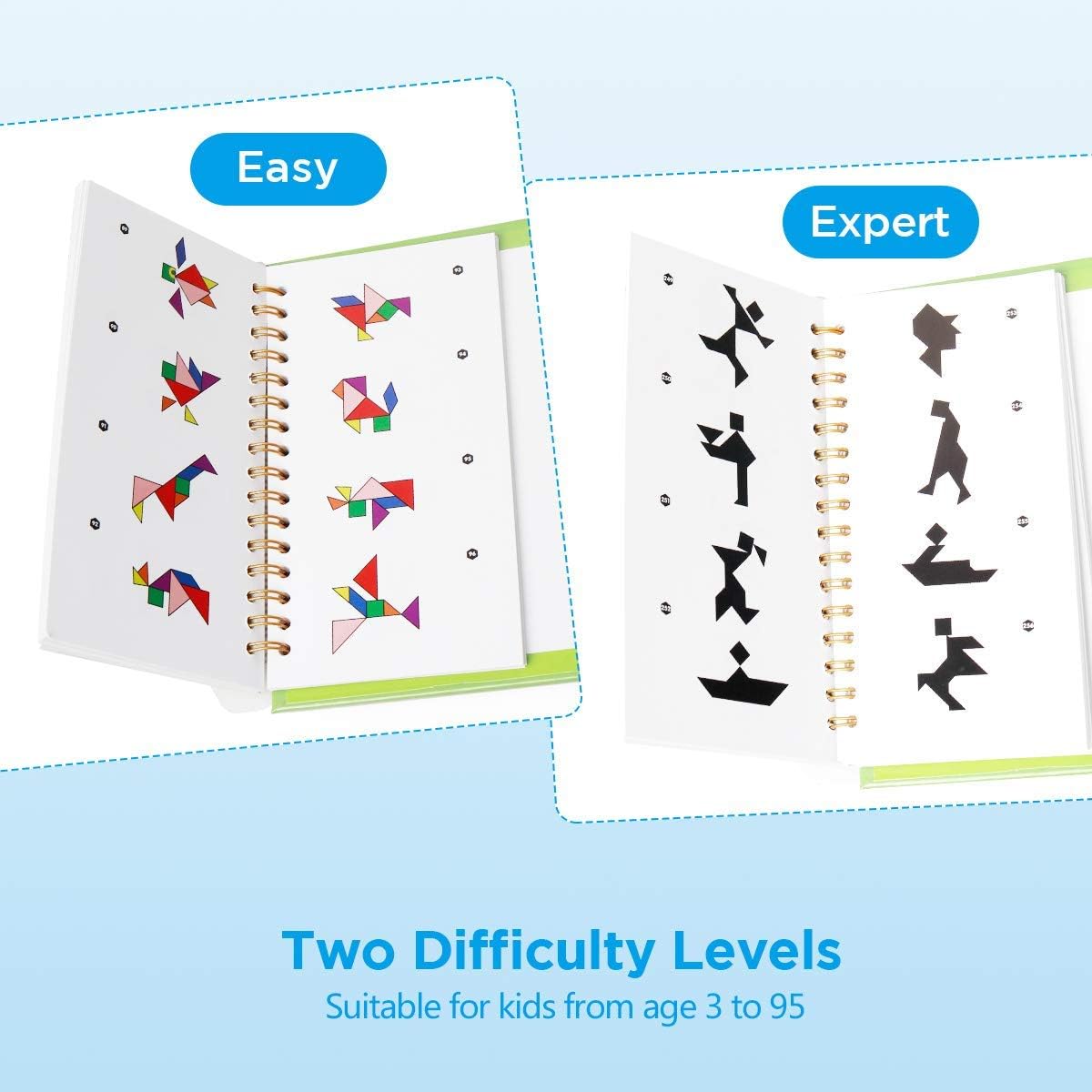 Travel Tangram Puzzle Set: Montessori-Inspired Magnetic Pattern Blocks Game & 368-Solution IQ Brain Teaser Toy for Road Trips