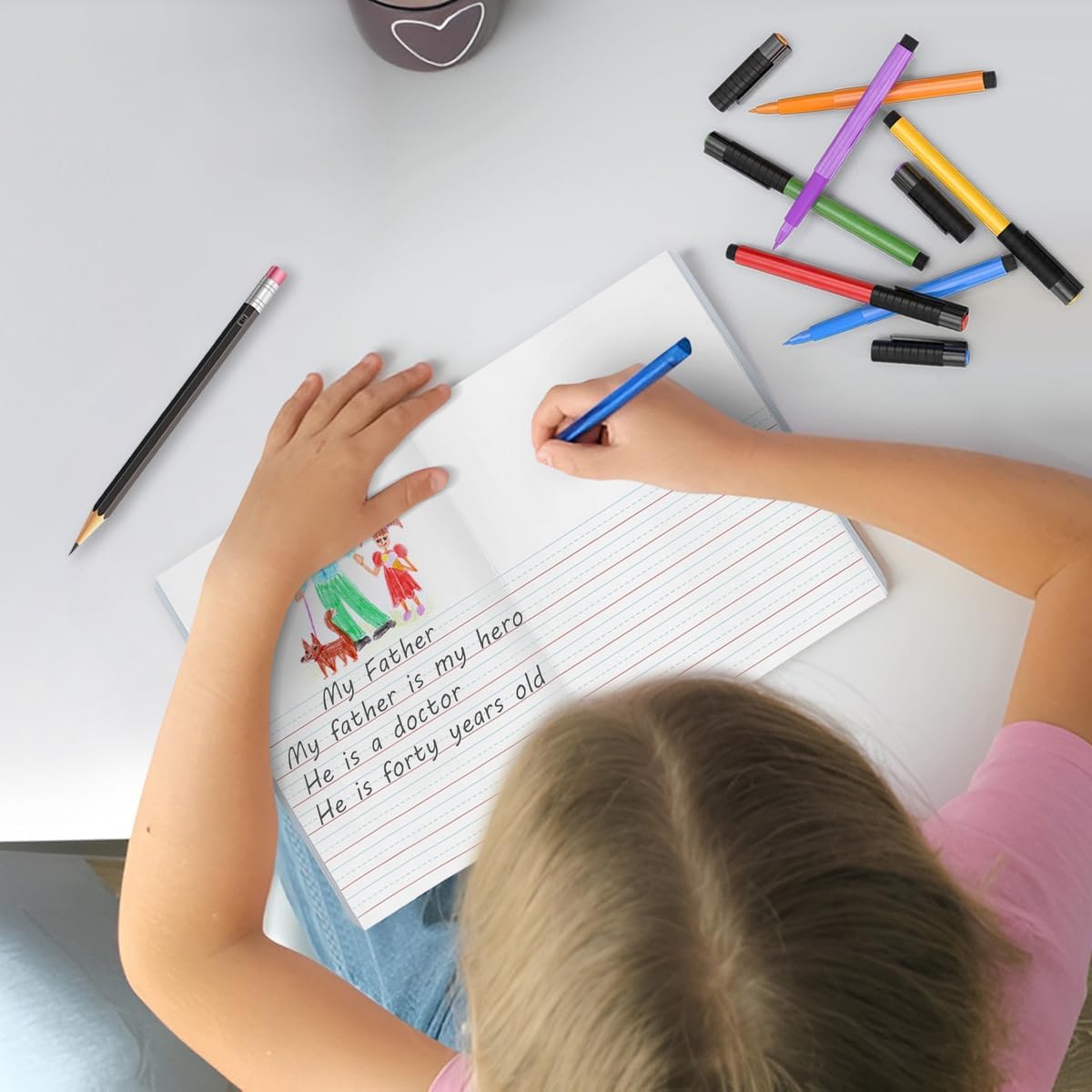 EXTRIC Primary Composition Notebook K-2, 2 Pack Primary Journal Grades K-2, Hardcover 200 pages (100 Sheets) Drawing Story Writing Journal, Composition book for Kids with Header for Drawing