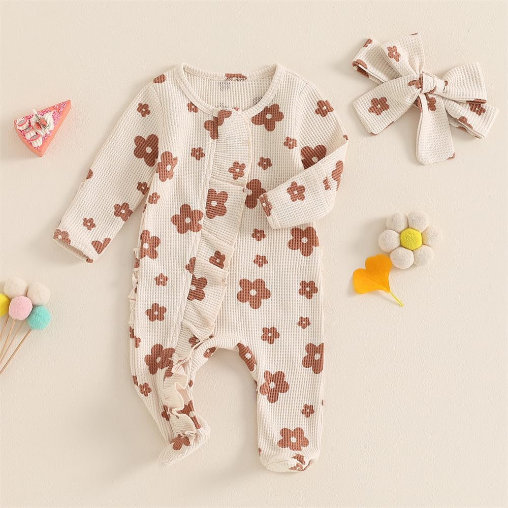 Newborn Baby Girl Fall Winter Outfits Clothes Knit Jumpsuit Ruffle Romper Newborn Coming Home Outfit for Baby Girl