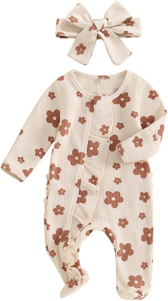 Newborn Baby Girl Fall Winter Outfits Clothes Knit Jumpsuit Ruffle Romper Newborn Coming Home Outfit for Baby Girl