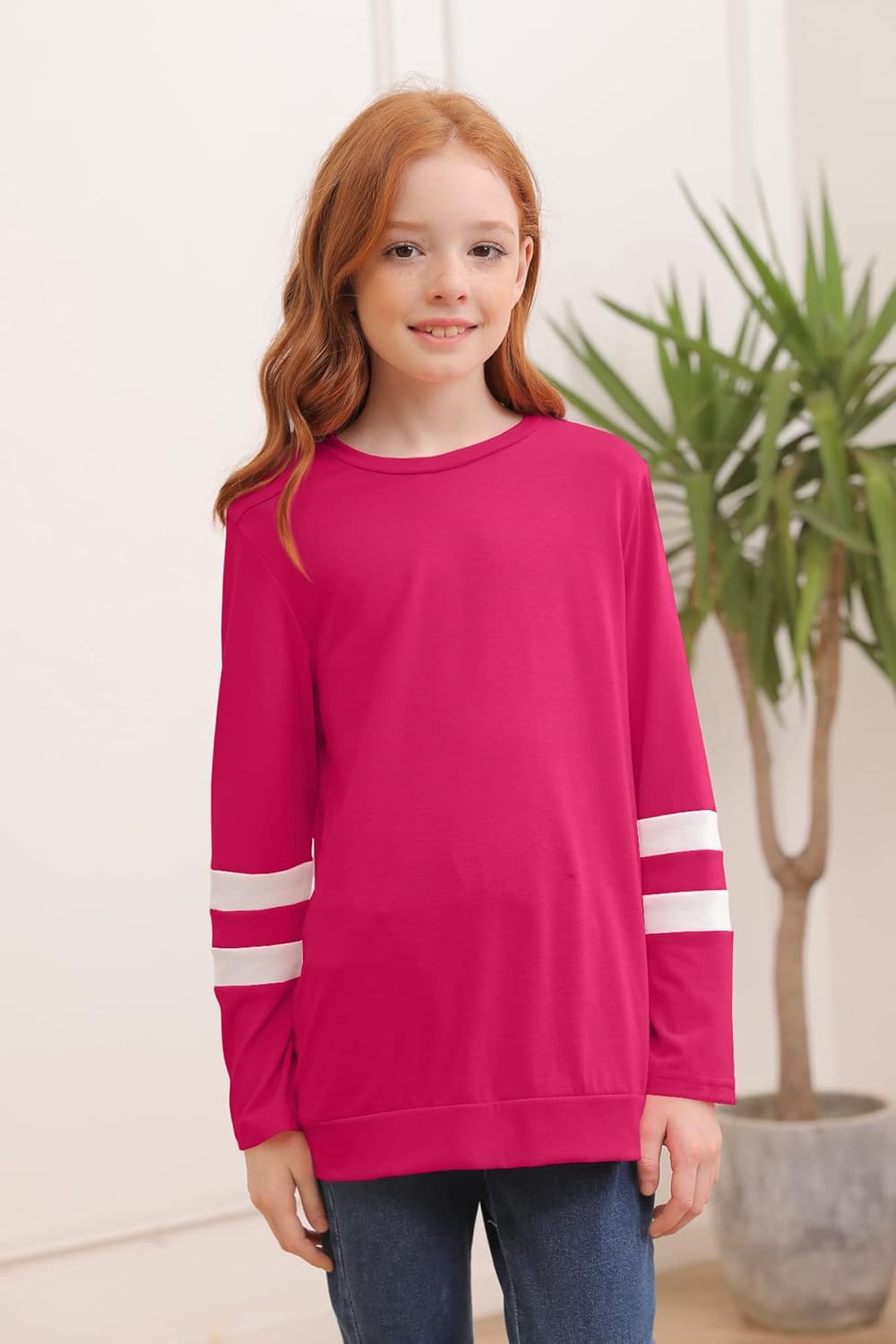 Ebifin Girls Casual Short/Long Sleeve T Shirts Kids Loose Soft Striped Color Block Tunic Tops, Tees Blouses Size 4-15 Years
