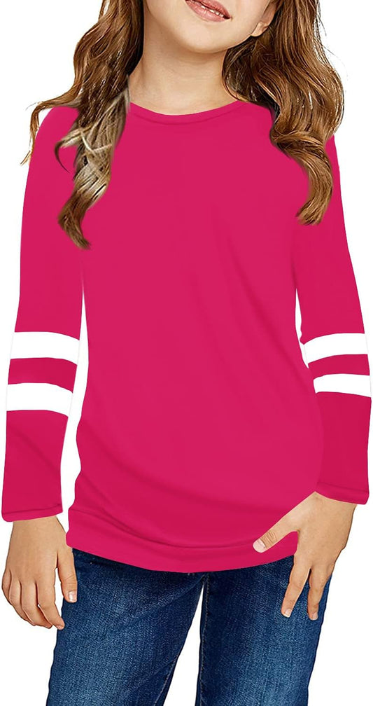 Ebifin Girls Casual Short/Long Sleeve T Shirts Kids Loose Soft Striped Color Block Tunic Tops, Tees Blouses Size 4-15 Years