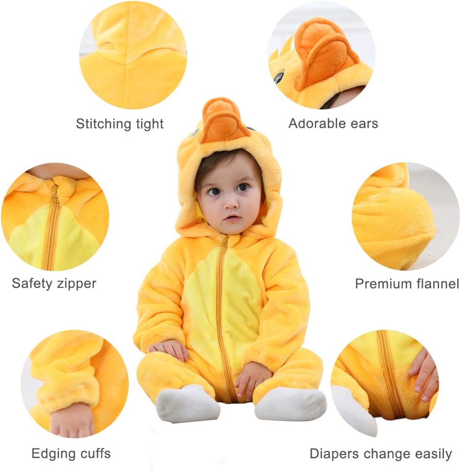 MICHLEY Unisex Baby Animal Costume Winter Autumn Flannel Hooded Romper Cosplay Jumpsuit