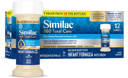 Similac 360 Total Care Formula: 5 HMO Prebiotics, Closest to Breast Milk, Non-GMO, 2 oz Bottle, Ready to Feed.