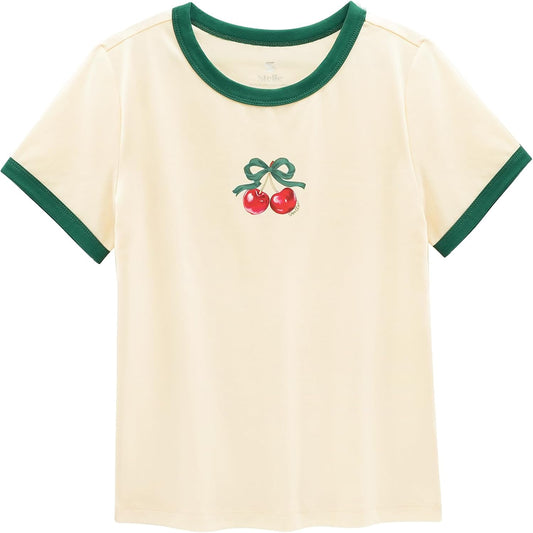 Stelle Girls Graphic Tees Short Sleeve Girls Shirts Cute Tops Crew Neck Casual Basic Summer T-Shirt for Kids Teen 4-15 Years