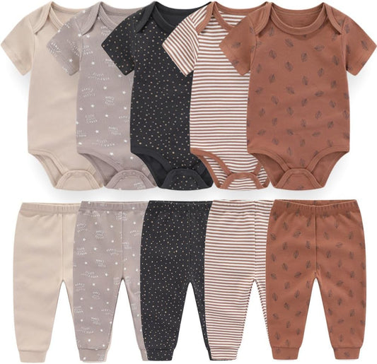 Premium Baby Essentials Kit | 9-Piece Set of Rompers & Pants - Unisex Baby Shower Gift