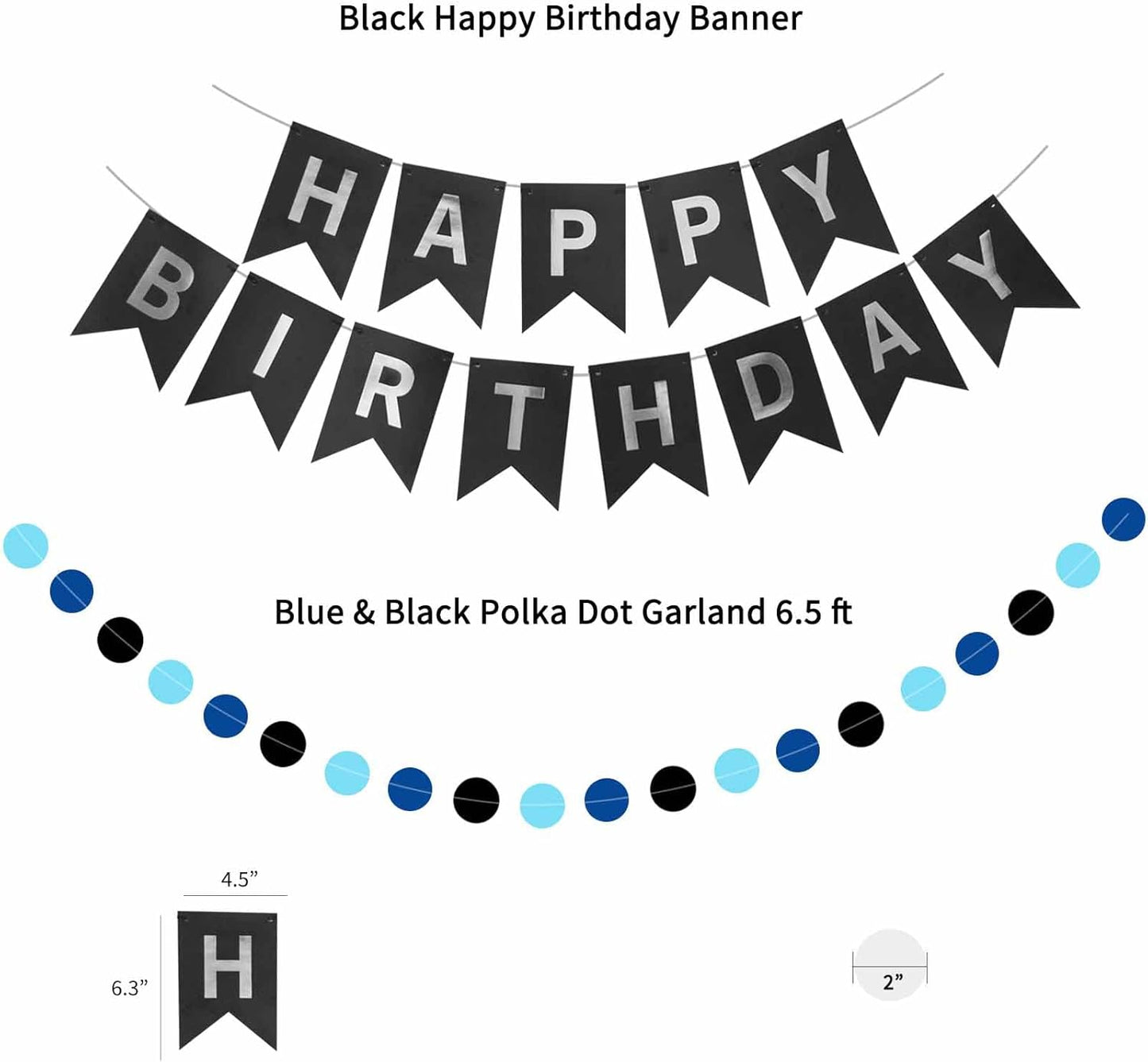 ANSOMO Blue & Black Birthday Decorations: Includes Banners, Dark, Royal, & Light Blue Balloons, Metallic Pompoms, and Decorative Supplies (13, 16-piece sets) for Kids & Men.
