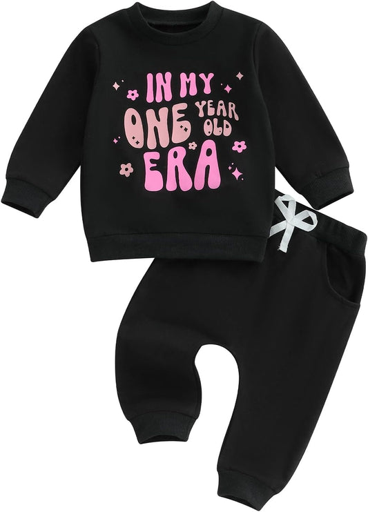 WZTYYDS Baby Girl First Birthday Outfit In My One Year Old Era Sweatshirt Fall Long Sleeve 1st Birthday Shirt Pants Set