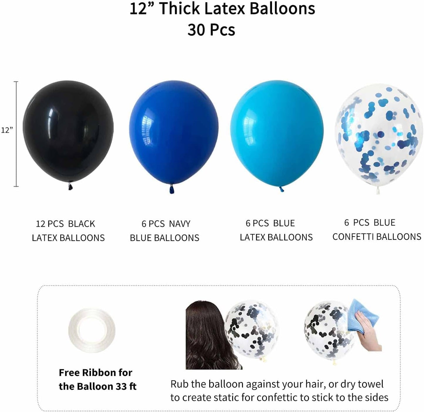 ANSOMO Blue & Black Birthday Decorations: Includes Banners, Dark, Royal, & Light Blue Balloons, Metallic Pompoms, and Decorative Supplies (13, 16-piece sets) for Kids & Men.