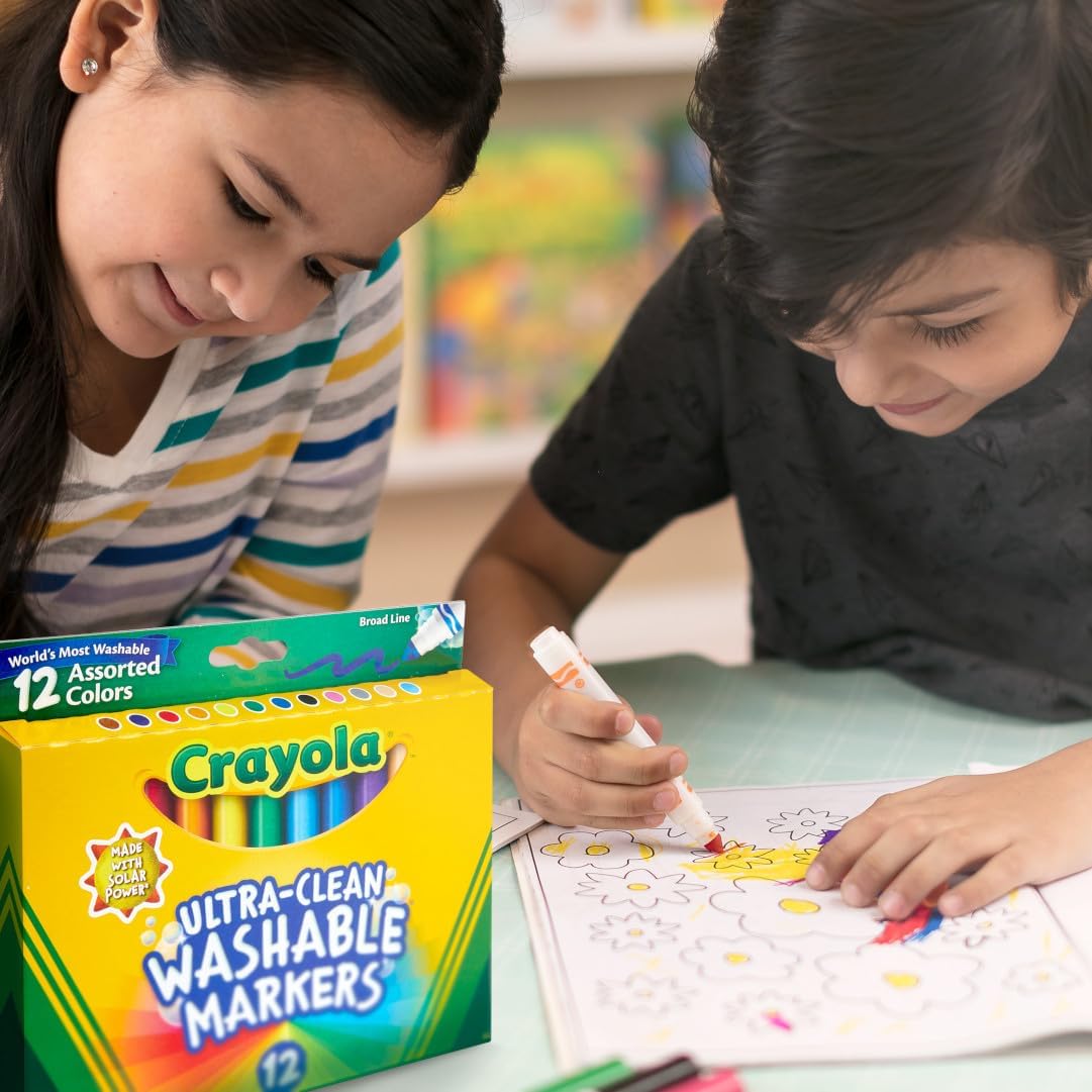 Crayola Wide-Tip Markers (12 pack), Washable for Kids, Vibrant Classroom Set, Essential School Supplies, Ages 3+.