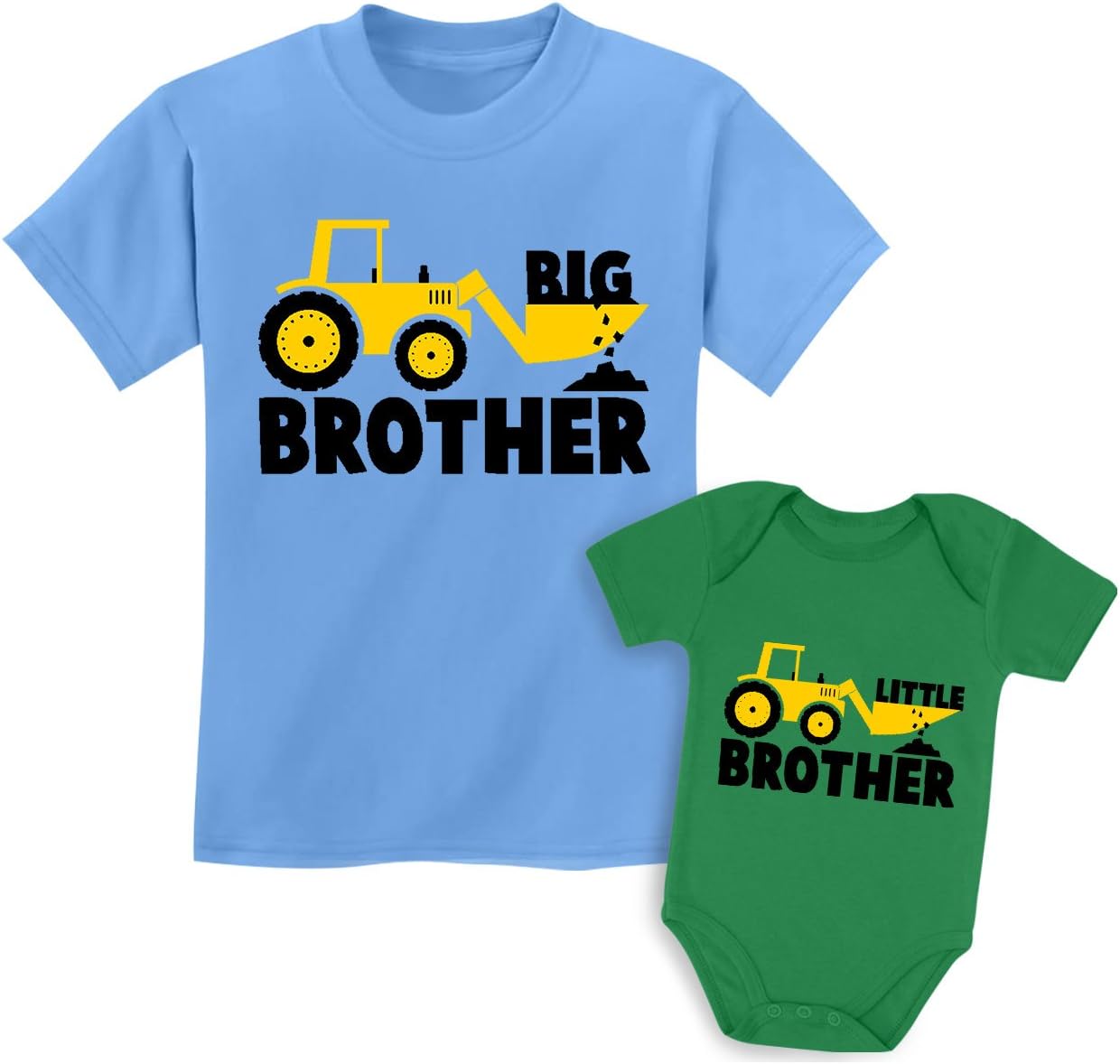 Tstars Tractor Big Brother Little Brother Matching Sibling Outfits Toddler Kids Tshirt & Baby Bodysuit Set