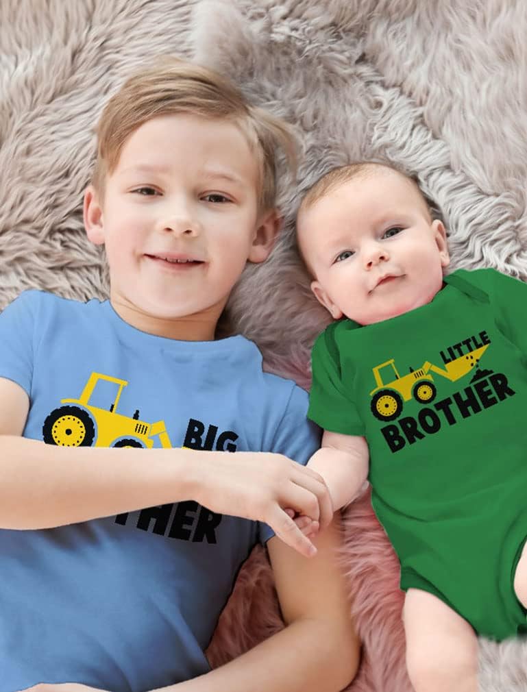 Tstars Tractor Big Brother Little Brother Matching Sibling Outfits Toddler Kids Tshirt & Baby Bodysuit Set