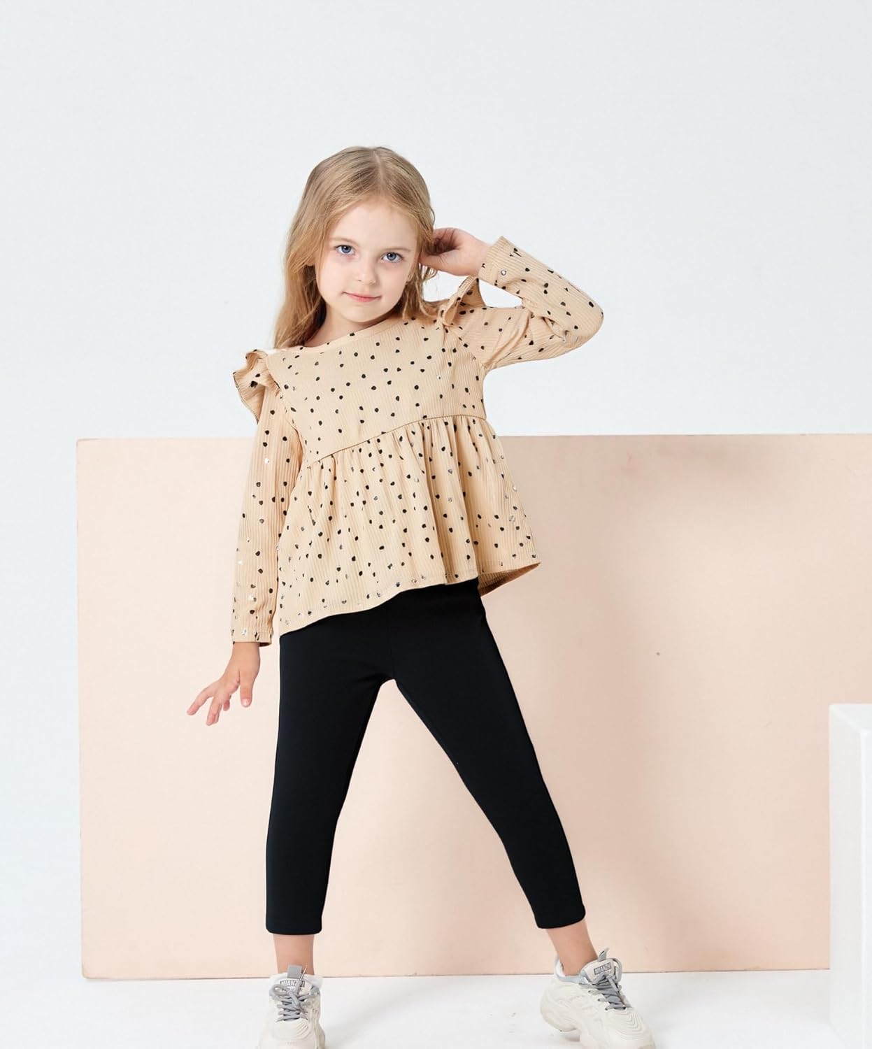 Toddler Girl Clothes Ruffle Long Sleeve Heart Print Tops and Pants 2PC Little Girl Winter Outfits Size (4-7T)