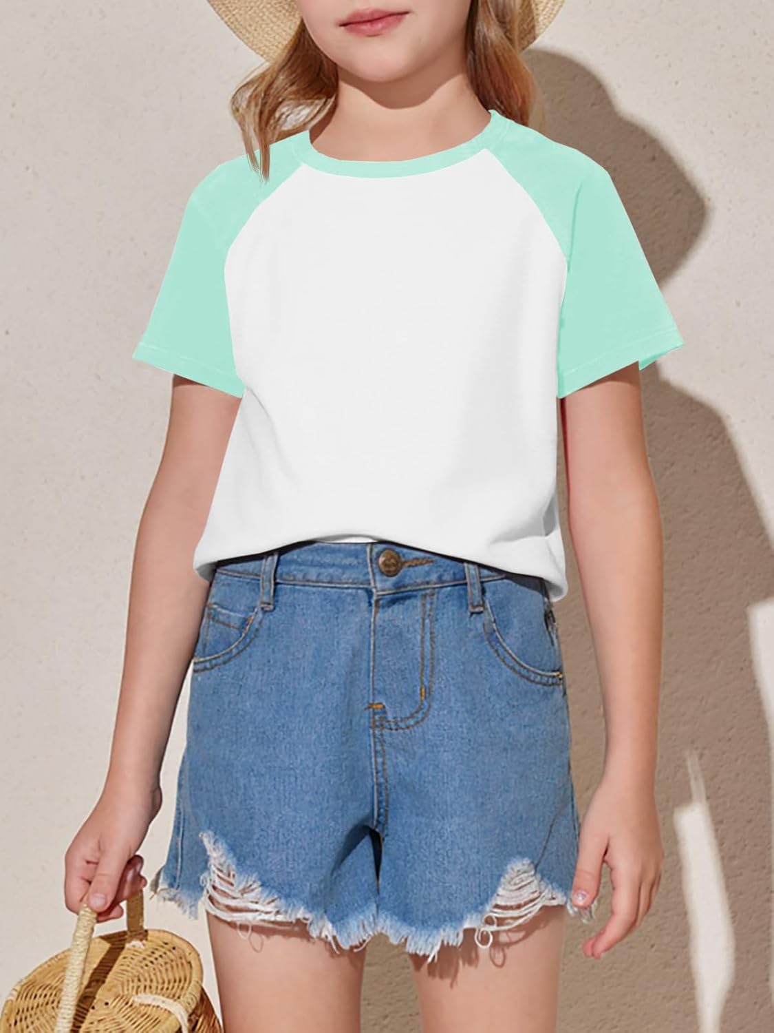 Imily Bela Kids Girls T Shirts Casual Raglan Short Sleeve Crewneck Color Block Summer Tees 5-14 Years