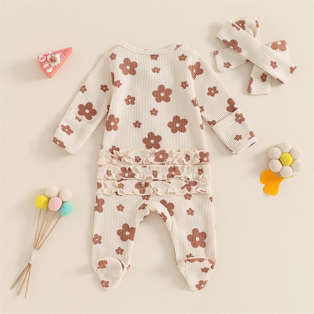 Newborn Baby Girl Fall Winter Outfits Clothes Knit Jumpsuit Ruffle Romper Newborn Coming Home Outfit for Baby Girl