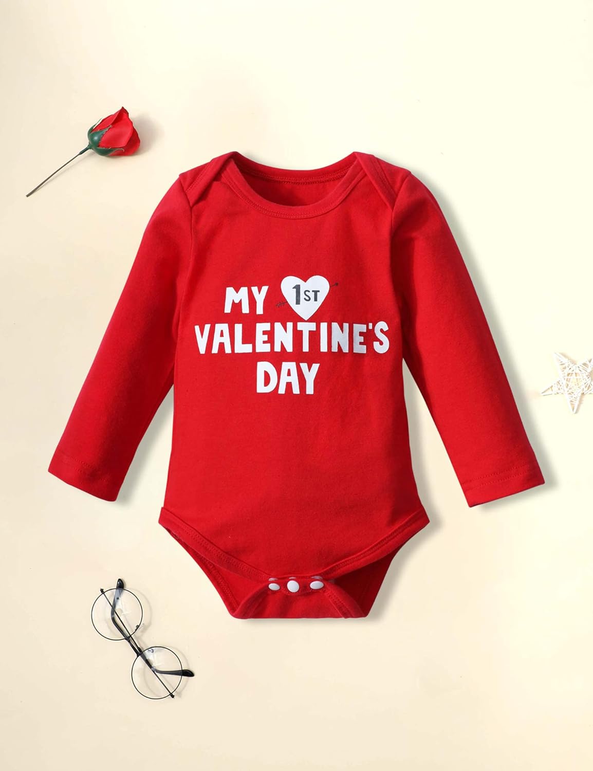 WIQI Newborn Infant Baby Boys My First Valentine’s Day Outfit Long Sleeve Romper Heart Breaker Bib Pants