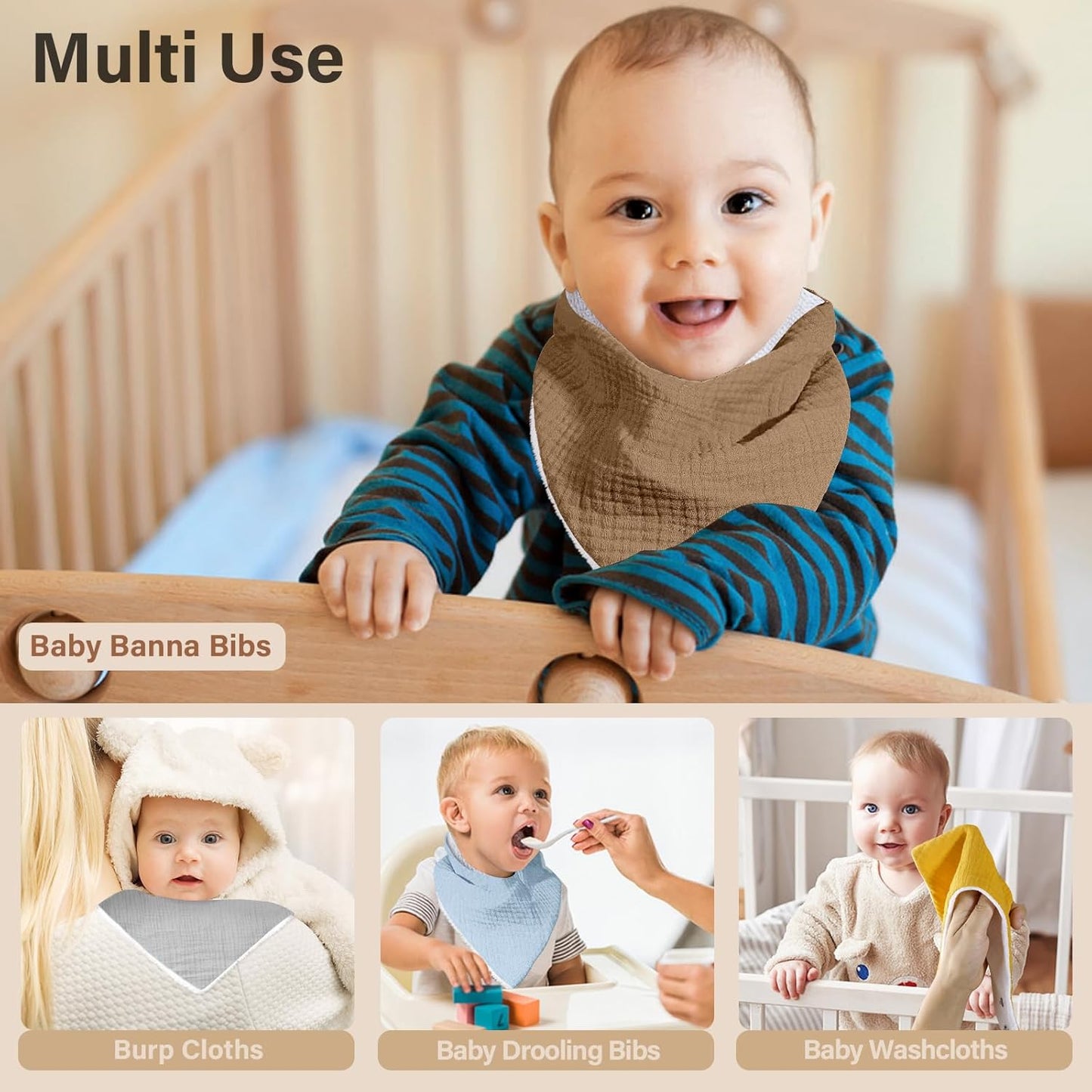 Premium Muslin Baby Bibs - Soft, Triangular Design | Solid Color Drool Bibs for Teething, Unisex