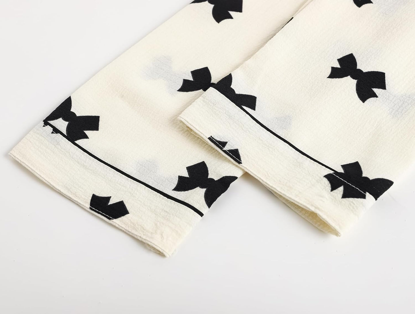 Big Girls Button Down Pajama Set 3pcs Short Sleeve Long Pants with Shorts Crepe Wrinkled Fabric Sleepwear Nighty