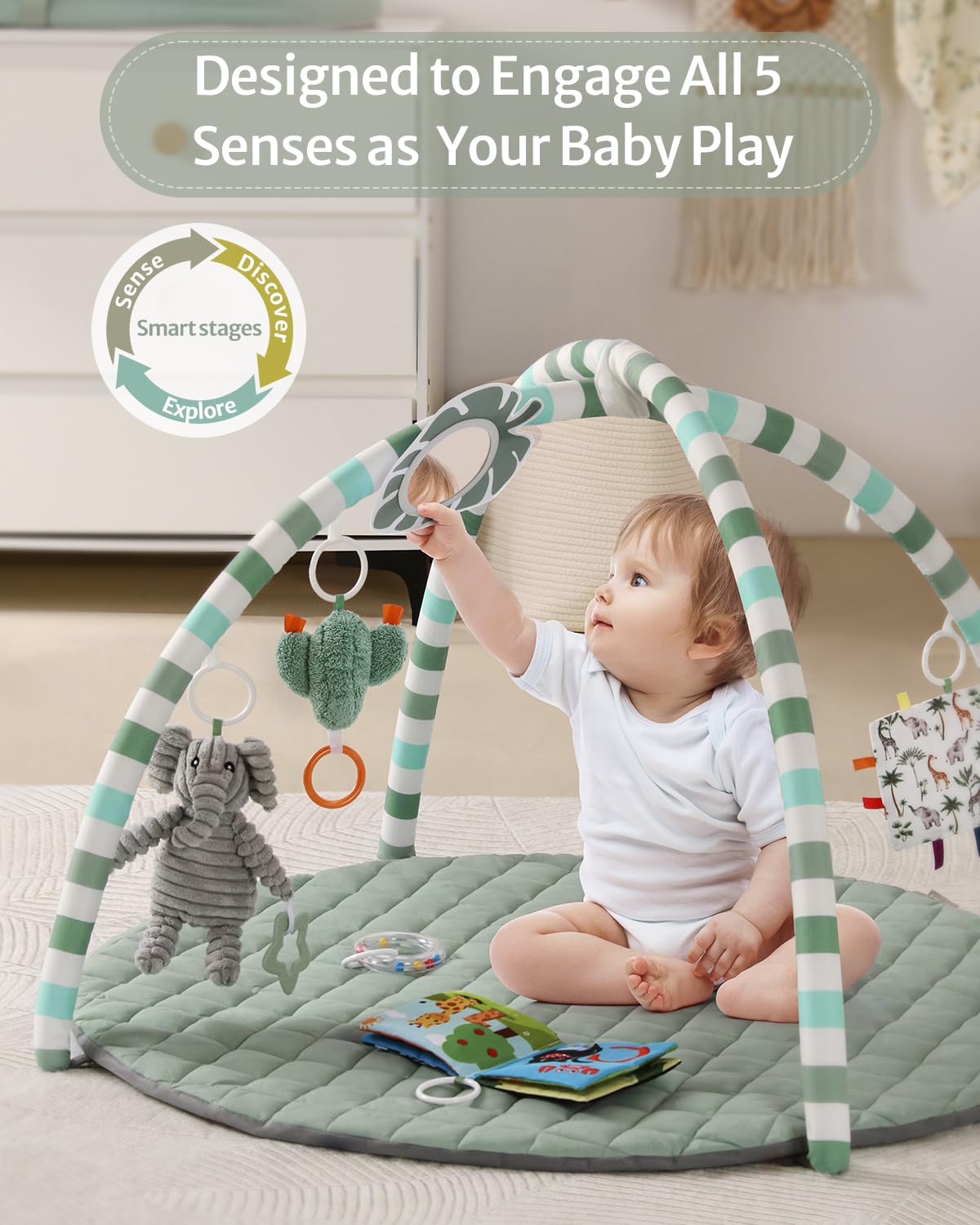 Premium Baby Gym Mat - Blissful Diary | 6 Detachable Sensory-Motor Skill Development Toys 🌈👶