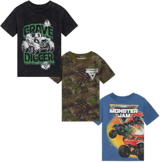 Monster Jam 3-Pack Kids' T-Shirts: Grave Digger, El Toro Loco, Monster Mutt