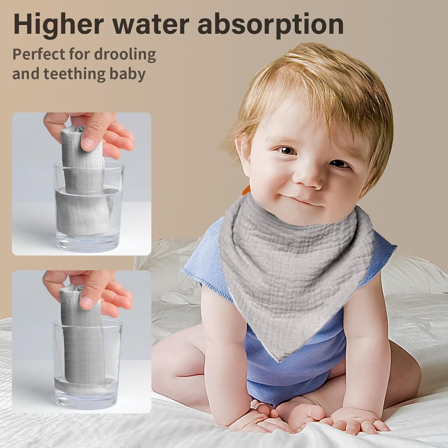 Premium Muslin Baby Bibs - Soft, Triangular Design | Solid Color Drool Bibs for Teething, Unisex