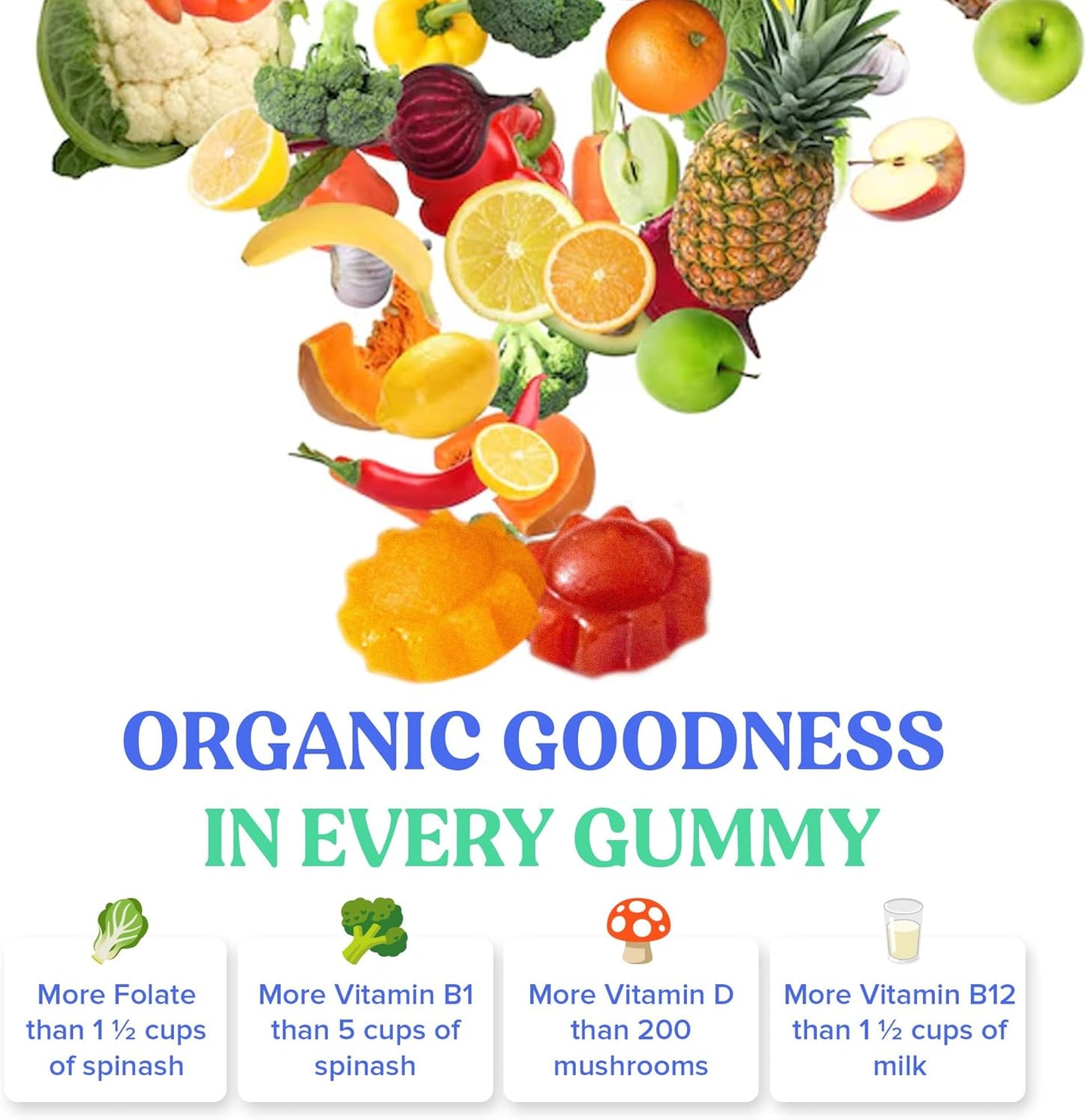 Children's Daily Multivitamin Gummies – Strawberry & Orange Gummies with Beta Carotene, Fruits, & Veggies – Kids' Immunity-Boosting Vitamins