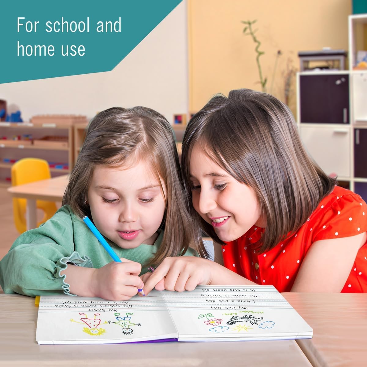 EXTRIC Primary Composition Notebook K-2, 2 Pack Primary Journal Grades K-2, Hardcover 200 pages (100 Sheets) Drawing Story Writing Journal, Composition book for Kids with Header for Drawing