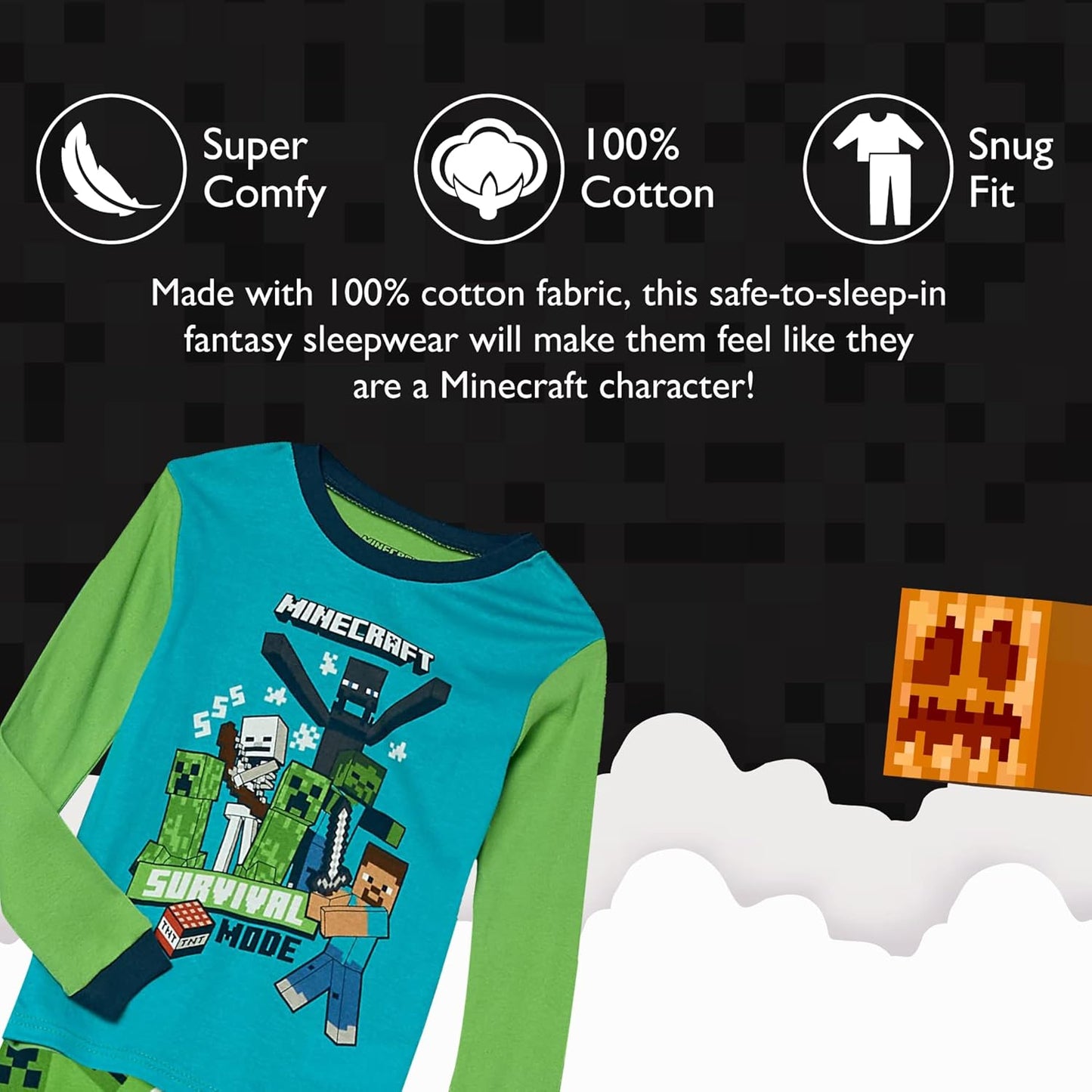 Children's 6-Piece Adjustable Cotton Minecraft Pajama Set: Soft and Cute Kids' Sleepwear.