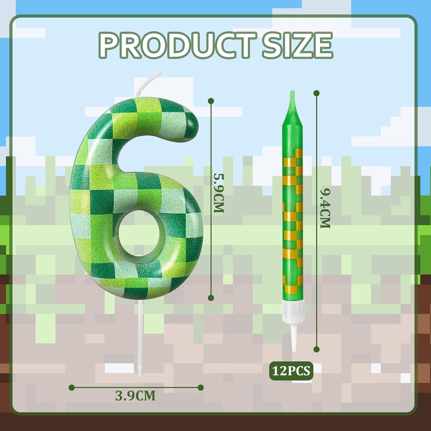 Zlongron 13 Green Pixel Birthday Candles – Kid-Friendly for Parties & Celebrations