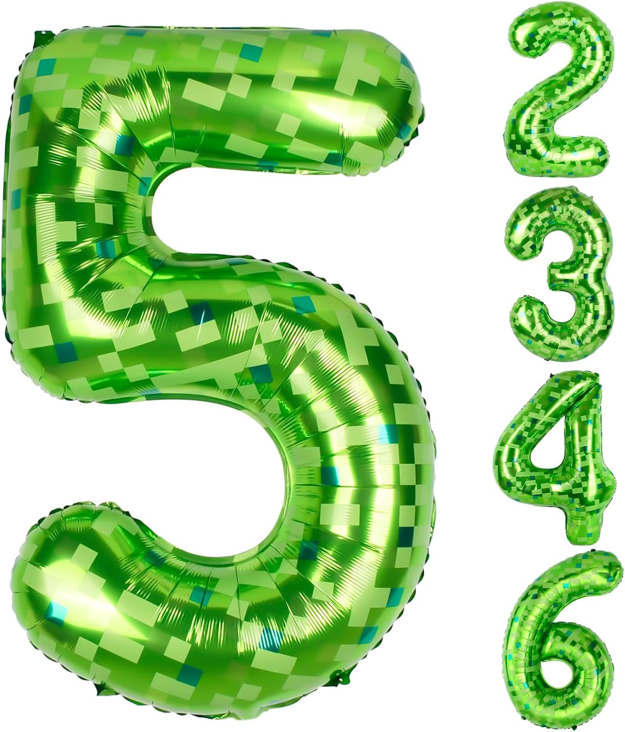 40inch Pixel Miner Green Themed Giant Balloons, Metallic Paper Balloons, Numerical Balloon Set (1-9) for Anniversary Decorations.