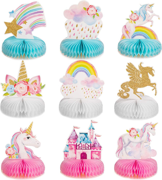 Unicorn Rainbow Honeycomb Centerpiece (9 Pieces), Vivid Decorative Tableware, Birthday Party Supplies