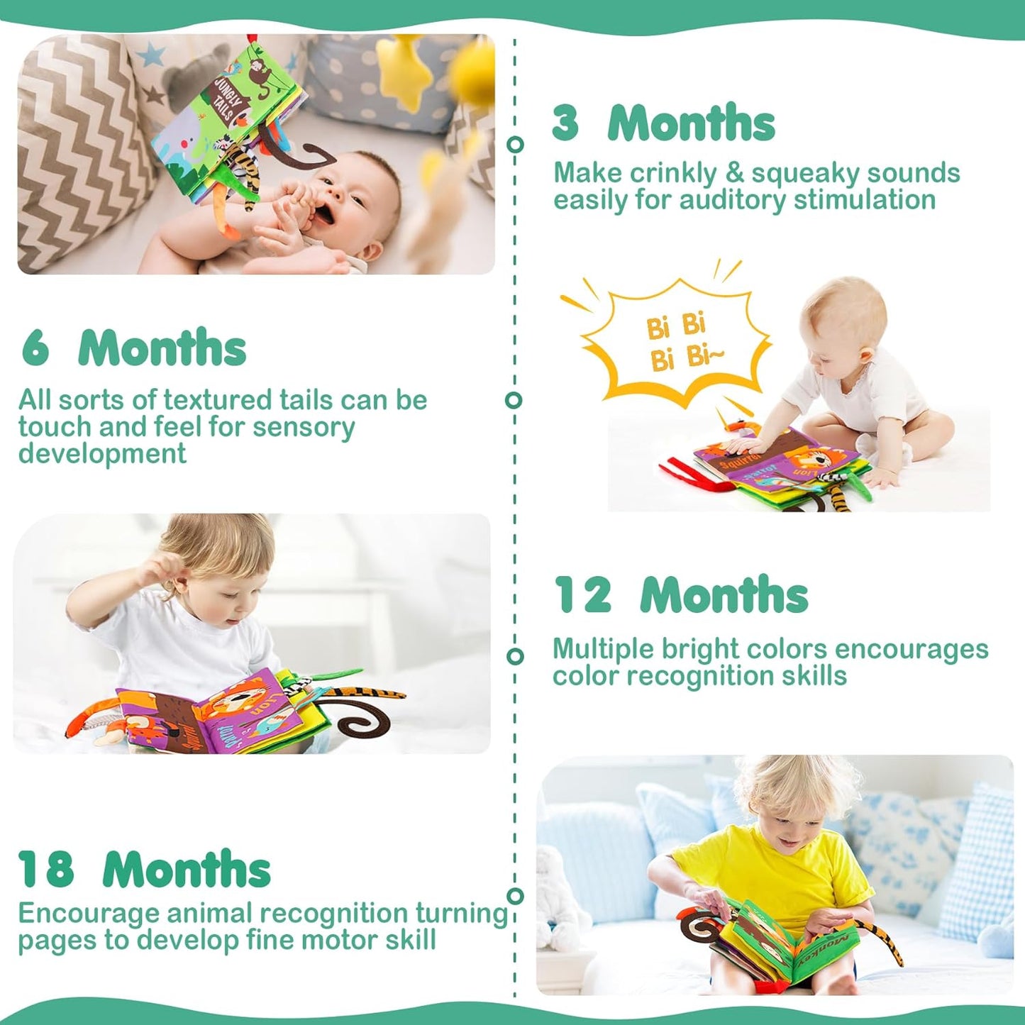 Best-Selling Beiens Baby Books: Interactive Sensory Teething Toy & Early Development for Strollers - Tactile Edition